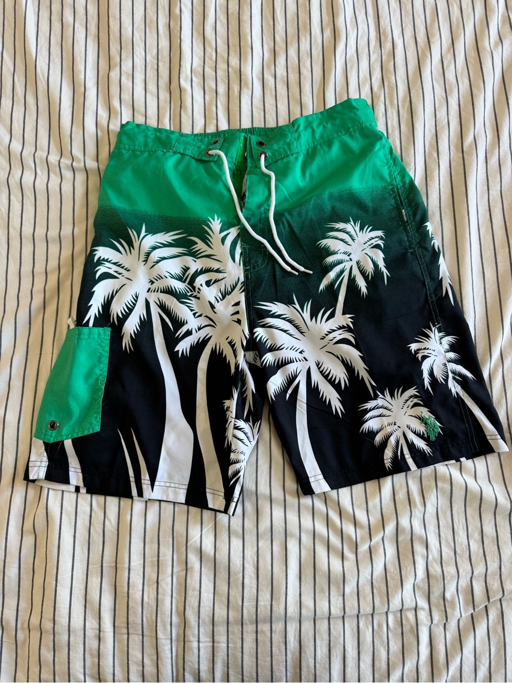 U.S. Polo Assn. Green and Black Palm-Print Board Shorts